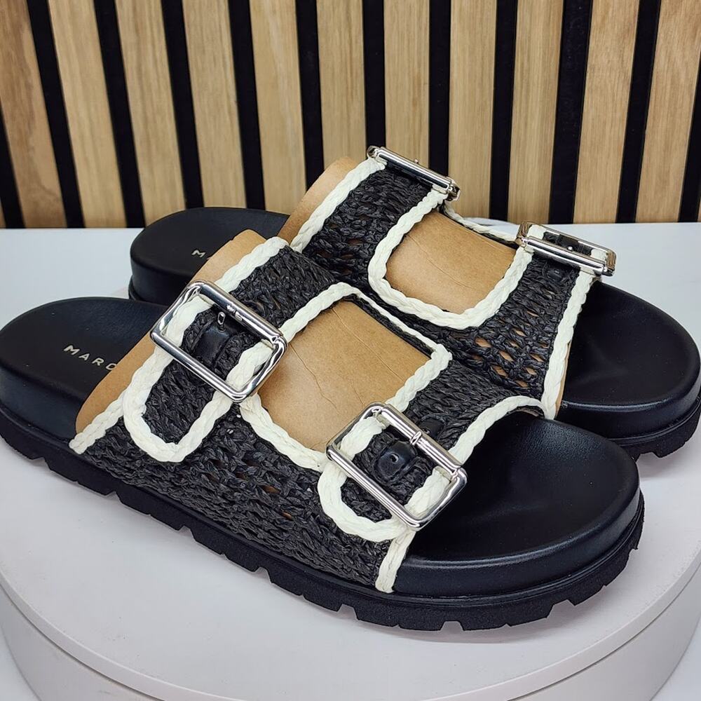Marc Fisher Black Braided Double Buckle Slide Sandals